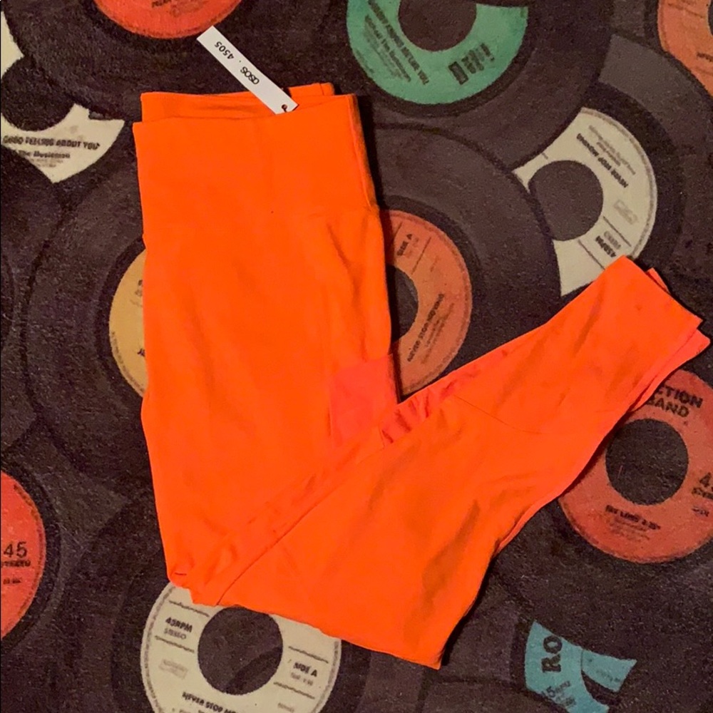 Neon Orange Athletic Yoga Pants with Side Pocket